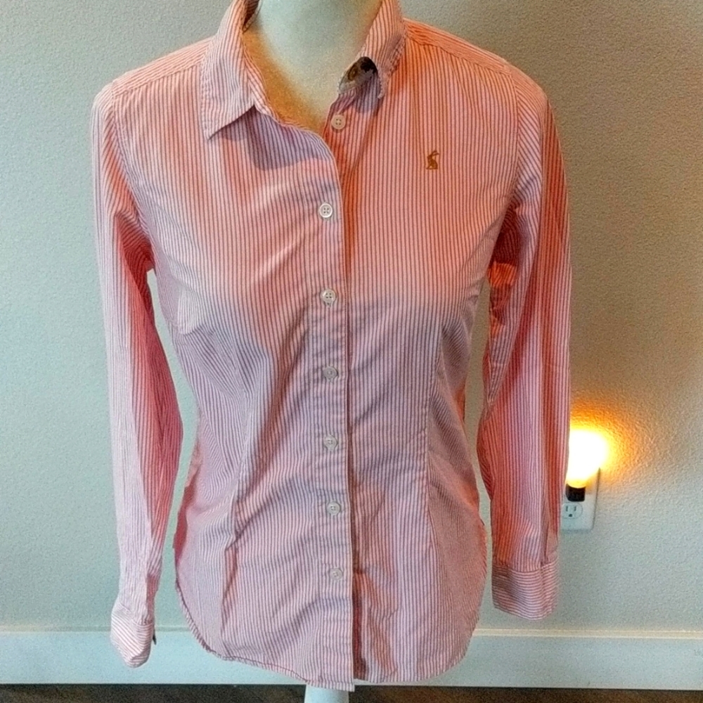 Joules Superduper Shirting Stripe Button Up Shirt with Floral Details US…